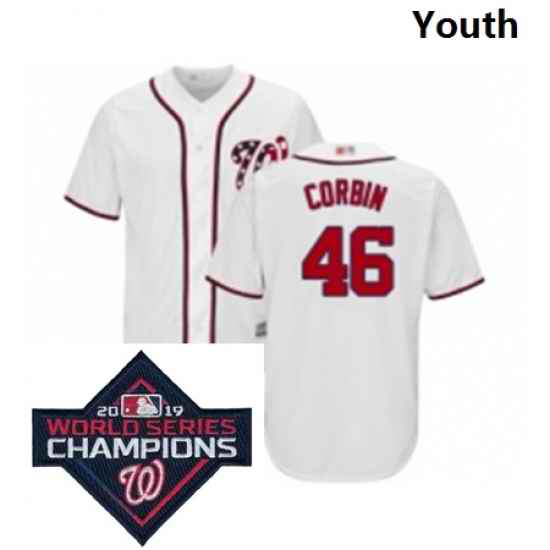 Youth Washington Nationals 46 Patrick Corbin White Home Cool Base Baseball Stitched 2019 World Series Champions Patch Jersey